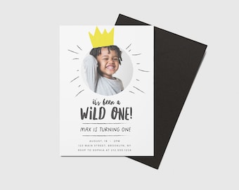 Invitación fotográfica de cumpleaños "Wild One": Imprimible para el primer cumpleaños (descarga digital)