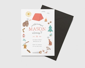 Lumberjack Birthday Party Invitation, Forrest, Camping, Woodland Animals, Printable, Editable, INSTANT DOWNLOAD