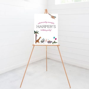 Party Animals Birthday Welcome Sign, 18x24, 24x36, Poster, Safari Animals, Jungle, Printable, Editable, INSTANT DOWNLOAD