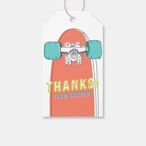 Skateboard Birthday Party Favor Tag, Thank You Tag, Printable, Editable, INSTANT DOWNLOAD