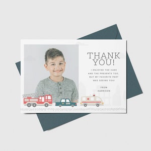 Calling All Units Thank You Card with Photo, Fire Truck, Police Car, Ambulance, Emergency Vehicles, Printable, Editable, INSTANT DOWNLOAD
