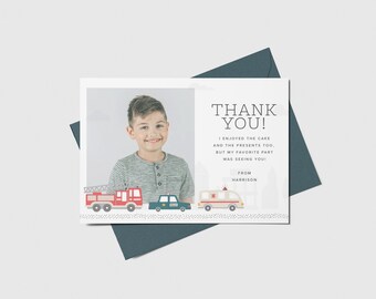 Emergency Vehicles Thank You Card with Photo (Printable, Editable)