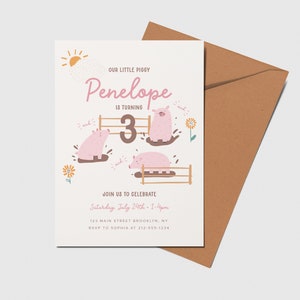 Little Piggy Birthday Party Invitation, Pigs, Piglet, Pig Pen, Farm Animals, Printable, Editable, INSTANT DOWNLOAD