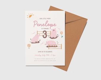 Pig Birthday Invitation: Farm Animals, Pig Pen (Instant Download)
