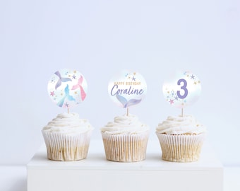 Mermaid Birthday Party Cupcake Toppers, Stickers, Decorations, Mermaids Tails, Printable, Editable, INSTANT DOWNLOAD