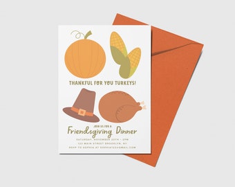 Friendsgiving-uitnodiging: herfstbladeren, Thanksgiving-diner (afdrukbaar, bewerkbaar, direct downloaden)