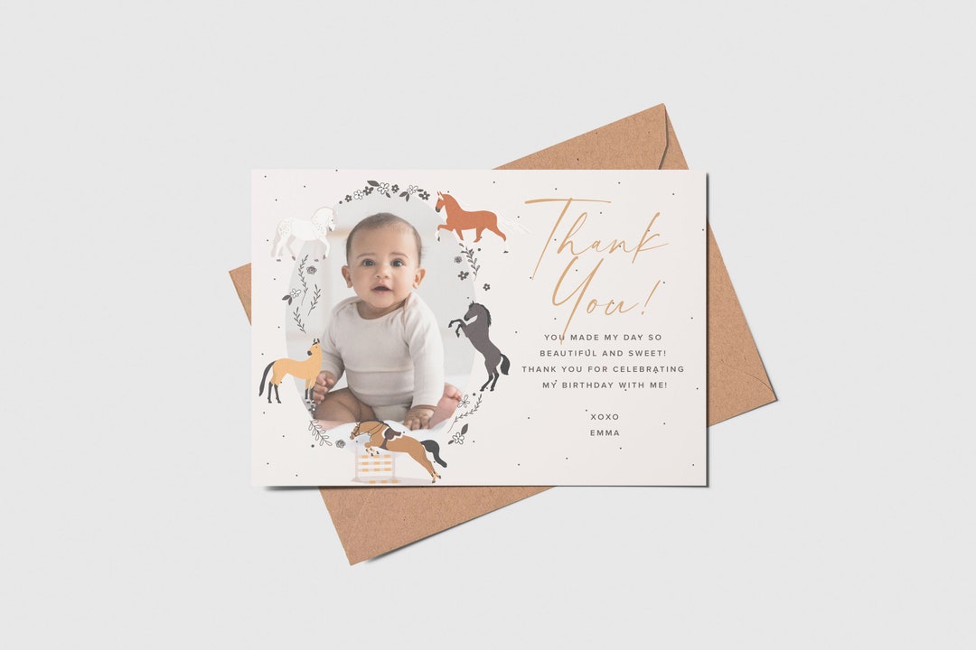 Horse Birthday Party Thank You Card With Photo, Horseback Riding ...