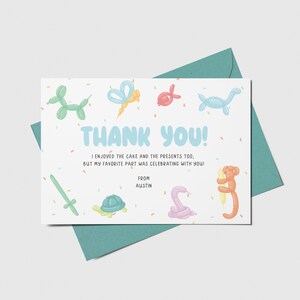 Animal Balloons Birthday Party Thank You Card, Balloons, Calling All Party Animals, Printable, Editable, INSTANT DOWNLOAD