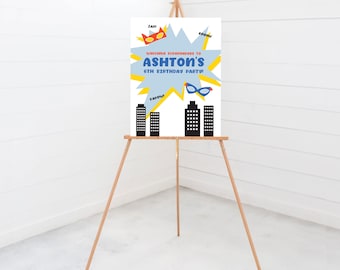 Superhero Birthday Welcome Sign: Editable Party Poster (Instant Download)