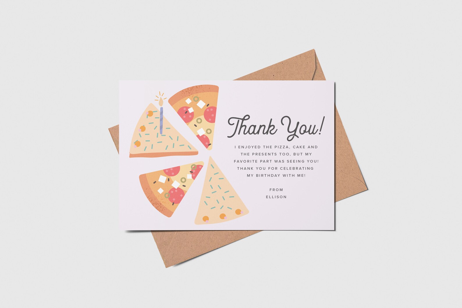 Pizza & Cake Party Birthday Thank You Card With Photo, A Slice of Fun