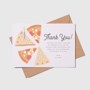 Pizza & Cake Party Birthday Thank You Card, A Slice of Fun, Party Hats, Pizzeria, Printable, Editable, INSTANT DOWNLOAD
