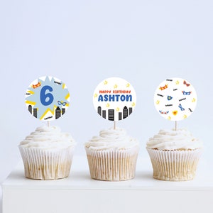 Superhero Birthday Party Cupcake Toppers, Stickers, Superheroes Party, Superhero Theme, Printable, Editable, INSTANT DOWNLOAD