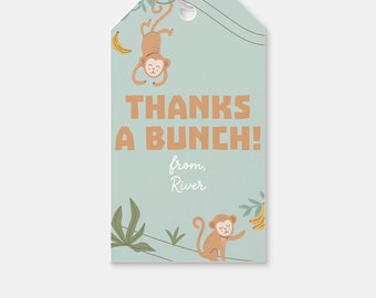 Monkey Birthday Favor Tag: Printable Thank You Tags (Instant Download)
