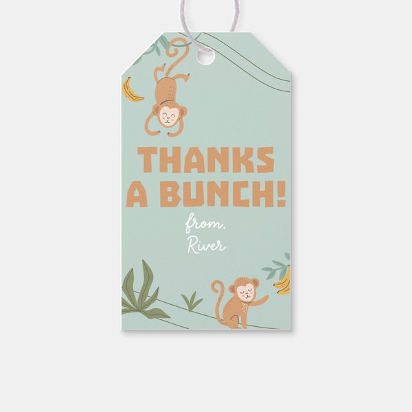 Monkey Birthday Party Favor Tag, Thank You Tag, Our Little Monkey, Cheeky Monkey, Printable, Editable, INSTANT DOWNLOAD