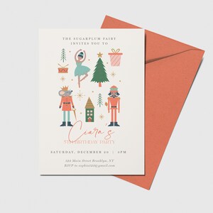 Nutcracker Ballet Birthday Invitation: Holiday Ballerina (Printable, Editable, Instant Download)