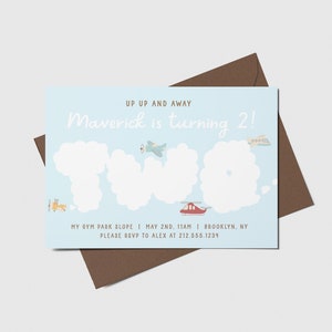 Airplane Birthday Party Invitation, 2nd Birthday, Biplane, Plane, Helicopter, Time Flies, Printable, Editable, INSTANT DOWNLOAD
