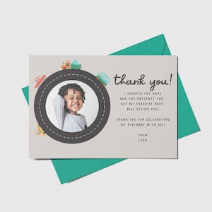 Cars Thank You Card with photo,  Vroom, Beep Beep, Honk, Printable, Editable, INSTANT DOWNLOAD