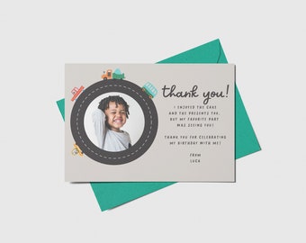 Cars Thank You Card with photo,  Vroom, Beep Beep, Honk, Printable, Editable, INSTANT DOWNLOAD