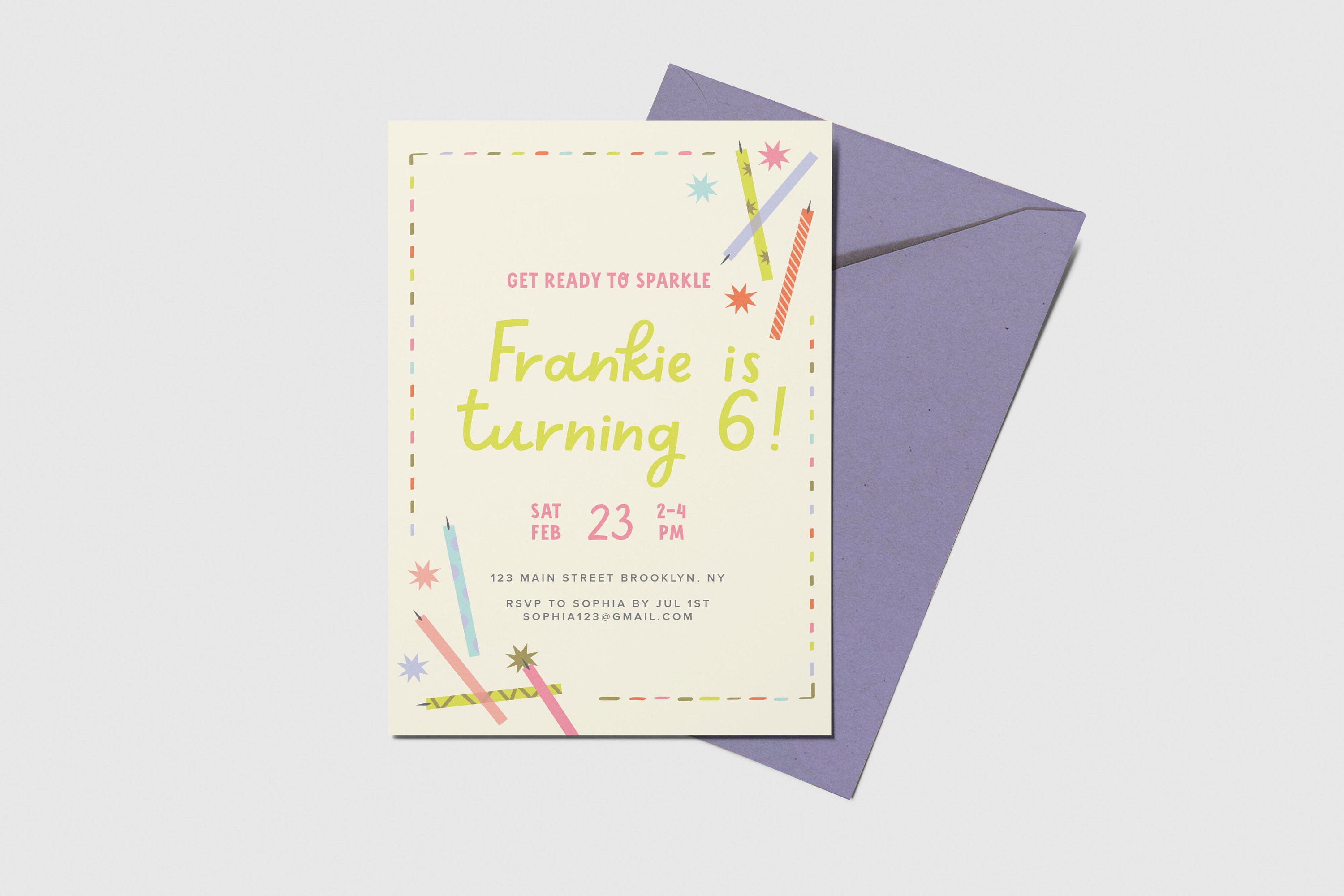 Birthday Candles Party Invite Sparkles Confetti Funfetti Gender Neutral Colorful Printable Editable INSTANT DOWNLOAD