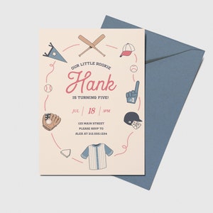 Baseball Little Rookie Birthday Party Invitation, Printable, Editable, INSTANT DOWNLOAD