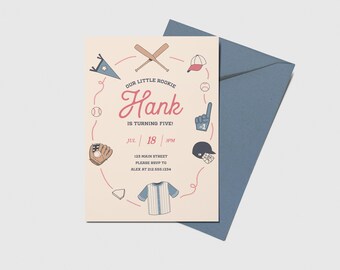 Baseball Little Rookie Birthday Party Invitation, Printable, Editable, INSTANT DOWNLOAD