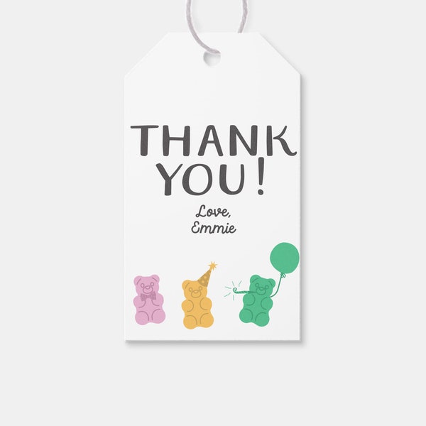 Gummi Bear Birthday Party Favor Tag, Thank You Tag, Beary Sweet, Sweet Celebration, Candy, Printable, Editable, INSTANT DOWNLOAD