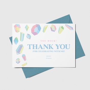 Gems Birthday Party Thank You Card, Gemstone, Crystals, Geode Rocks, Gender Neutral, Printable, Editable, INSTANT DOWNLOAD