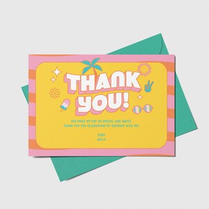 Summer Vibes Birthday Thank You Card, Summer Celebration, Retro, Summer, Beach Party, Swimming, Printable, Editable, INSTANT DOWNLOAD