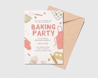 Baking Party Birthday Invite, Cooking Party, Cake Decorating, Bakery, Printable, Editable, INSTANT DOWNLOAD