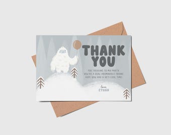 Yeti Birthday Thank You Card: Winter Holiday Party (Printable, Editable, INSTANT DOWNLOAD)