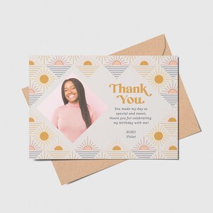 Sweet Sixteen Birthday Party Thank You Card with Photo, Abstract, Boho, Modern, Printable, Editable, INSTANT DOWNLOAD