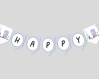 Paris Birthday Party Banner: French Cafe Garland (Printable, Editable, INSTANT DOWNLOAD)