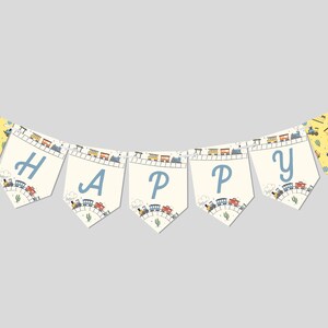 Choo Choo Train Birthday Party Flag Banner, Birthday Garland, Party Decor, All Aboard, 1st Birthday, Printable, Editable, INSTANT DOWNLOAD