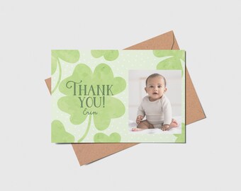 Shamrock Birthday Thank You Card with Photo (Printable, Editable, INSTANT DOWNLOAD)