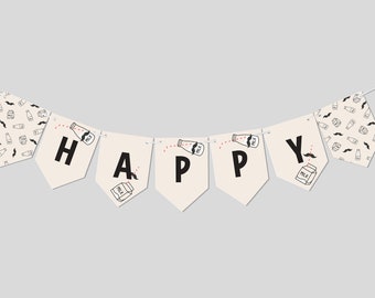 Milk-Stache Birthday Party Banner: Editable Milk & Cookies Garland (INSTANT DOWNLOAD)