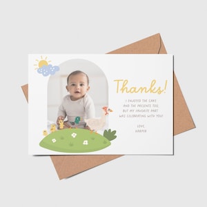 Waddle On Over Birthday Party Thank You Card with Photo, Little Duck, Duck, Ducklings, Farm Animals, Printable, Editable, INSTANT DOWNLOAD