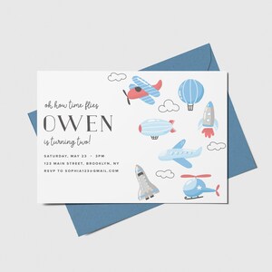 Airplane Birthday Party Invitation, Biplane, Plane, Helicopter, Time Flies, Printable, Editable, INSTANT DOWNLOAD
