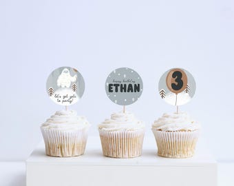 Yeti Birthday Cupcake Toppers: Winter Party Stickers (INSTANT DOWNLOAD)
