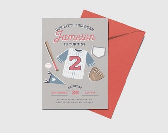 Baseball Little Slugger Birthday Party Invitation, Printable, Editable, INSTANT DOWNLOAD