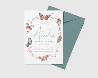 Butterfly Birthday Party Invite, Butterflies Birthday Theme, Printable, Editable, INSTANT DOWNLOAD
