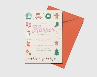 Christmas Birthday Invitation: Holiday Party, Winter Theme (Digital Download)