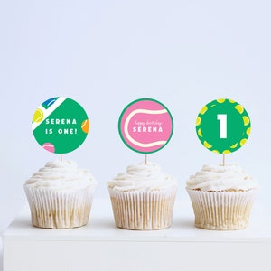 Tennis Birthday Party Cupcake Toppers, Stickers, Party Decor, Tennis Court, Tennis Balls, Printable, Editable, INSTANT DOWNLOAD