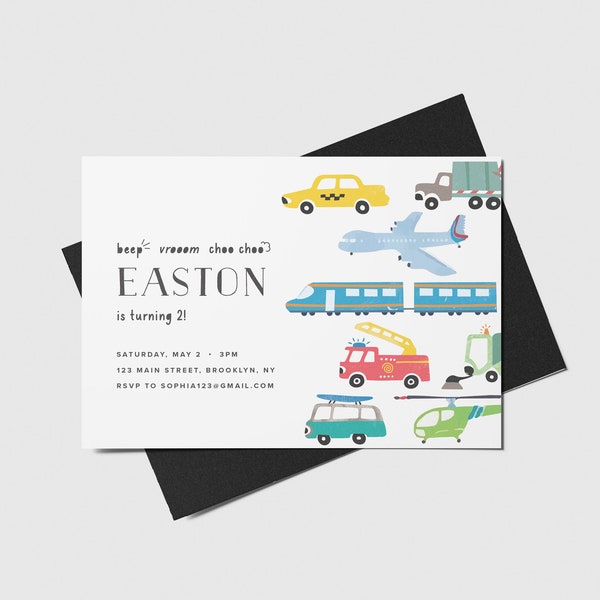 Planes Trains Automobiles Birthday Invitation, Planes Trains Cars Party Theme, Editable, INSTANT DOWNLOAD