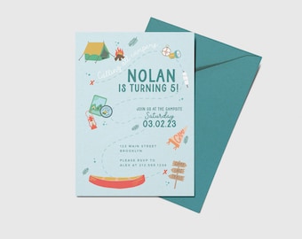 Camping Birthday Party Invitation, Adventure Awaits, Boy Scouts,  Printable, Editable, INSTANT DOWNLOAD