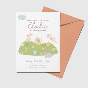 Easter Egg Hunt Birthday Party Invitation, Easter Bunny, Our Little Bunny, Easter Basket, Printable, Editable, INSTANT DOWNLOAD