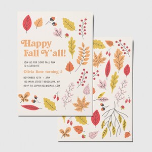 Happy Fall Y'all Birthday Party Invitation, Fall Leaves, Thanksgiving, Friendsgiving, Printable, Editable, INSTANT DOWNLOAD image 2