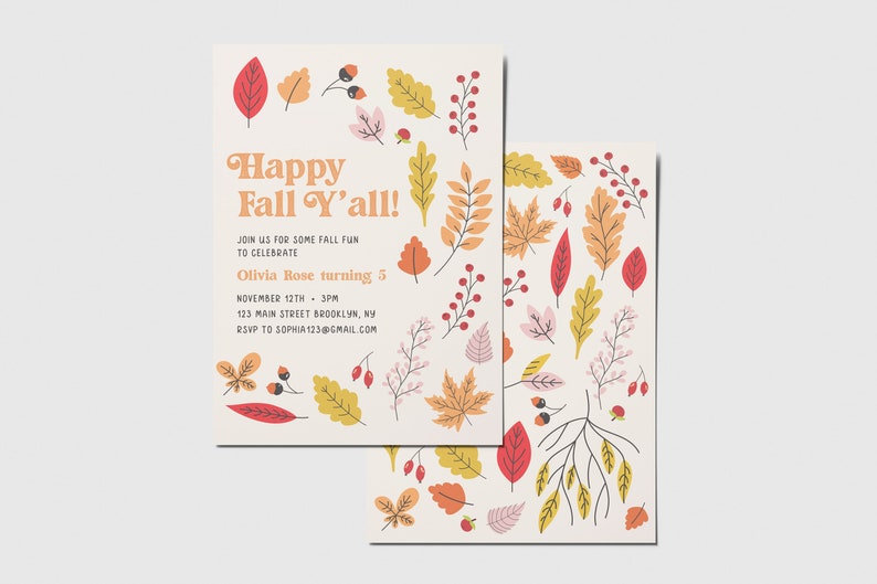 Happy Fall Y'all Birthday Party Invitation, Fall Leaves, Thanksgiving, Friendsgiving, Printable, Editable, INSTANT DOWNLOAD image 2