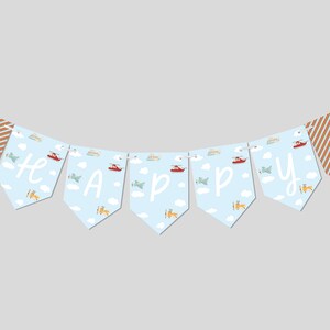 Airplane Birthday Party Flag Banner, Garland, 1st Birthday, Biplane, Plane, Helicopter, Printable, Editable, INSTANT DOWNLOAD
