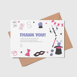 Magic Show Birthday Party Thank You Card, Magician, Abracadabra, Printable, Editable, INSTANT DOWNLOAD