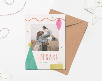 Modern Holiday Photo Card Template: Printable Christmas Card (Digital Download)